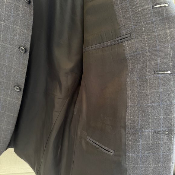 Pronto Uomo Men 46" Chest Dark Gray Blue Plaid Wool Sport Coat Jacket Blazer - Picture 10 of 14